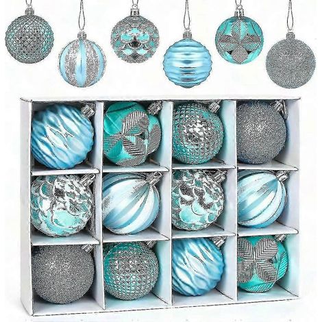 Boules de Noël bleues incassables de 60 mm - Lot de 12 décorations pour sapin de Noël et pendentifs (1/5)