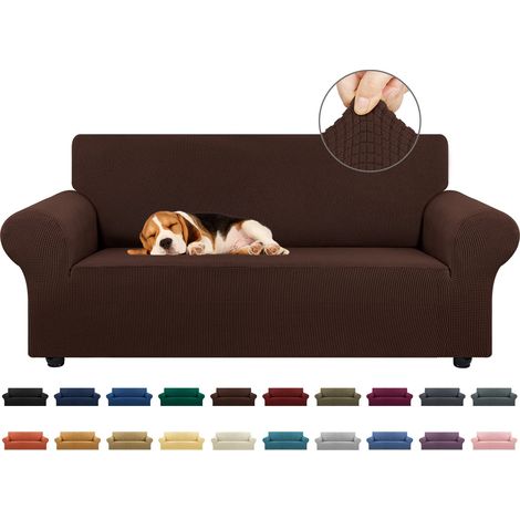 Housse de Causeuse Extensible pour canapé à 2 Coussins (139,7 à 200,7 cm), avec Base élastique – pour Enfants, Chiens – Jacquard à Petits Carreaux (Taille M, Chocolat) (1/5)