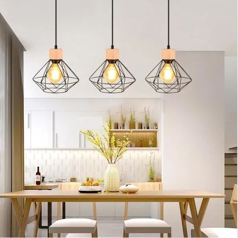 kawoo Lot de 3 Retro Suspension Luminaire Industrielle Vintage,E27 Lustre en Cage Fer Designe Simple pour Salon Chambre (1/4)