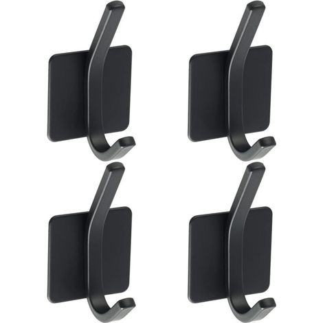 Ganci per asciugamani, attaccapanni da parete, non necessita di foratura, attaccapanni da bagno, gancio adesivo da parete con 4 ganci, finitura in acciaio inossidabile nero opaco (1/3)