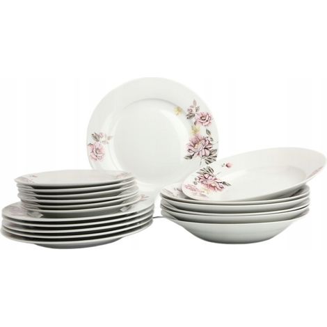 Service de table 12 pièces pour 4 personnes, décor floral en porcelaine