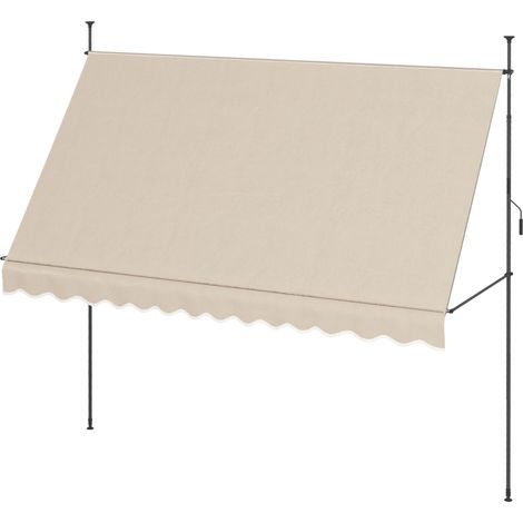 Freistehende, manuell einziehbare Markise, 3,5 m L x 1,2 m B x 2,1–3 m H, verstellbare Neigung, Metall, Aluminium, Polyester, sandfarben