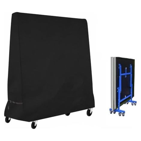 Funda para mesa de ping pong de exterior, resistente al desgarro, impermeable y a prueba de viento, funda protectora impermeable para mesa de ping pong, negra, 185 x 70 x 165 cm