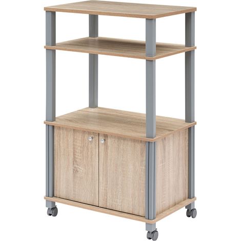Carrello da cucina con ripiani e armadietto, Carrello portavivande per microonde 60 x 40 x 98 cm Naturale