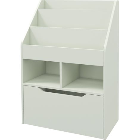 Libreria per bambini con cassetto, 3 ripiani e 2 nicchie, verde chiaro, 60 x 29,9 x 90 cm (1/5)