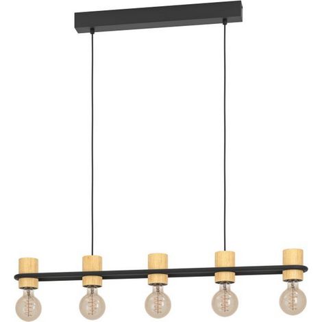 Lampada a Sospensione in Legno 5 Lampadine E27 Vintage Chieveley Eglo (1/5)