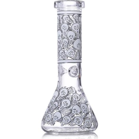 Jarrón Lumino XL, de cristal transparente con motivo de calavera blanca, cilíndrico, 25 cm, decorativo para oficina o salón. (1/5)