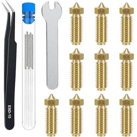 Kit de 10 buses Volcano en laiton de 0,4 mm pour Kobra3, comprenant une aiguille de nettoyage, une pince à épiler et une clé. (1/5)