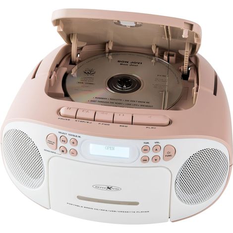Reflexion Lettore CD de con cassetta e Radio Dab per alimentazione e batteria (Radio PLL FM, Dab+, Display LCD, Aux-in, Jack per cuffie), Colore Bianco e Rosa