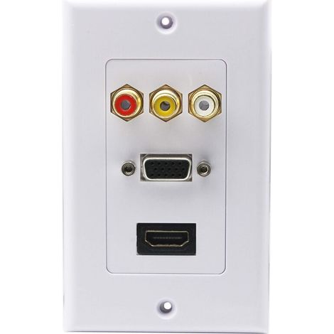 3RCA + HDMI + VGA Plaque Murale HDMI Component Composite Audio Vidéo Prise de Charger Support de Prise de Courant Murale Face Plate Panel Cover Blanc (3RCA & HDMI et VGA) RCA&HDMI&VGA-DOU
