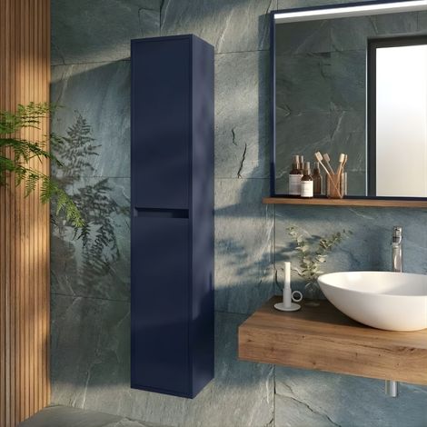 Colonna Bagno Sospesa 140 cm con 2 Ante e Chiusura Ammortizzata Blu Satinato – Linea