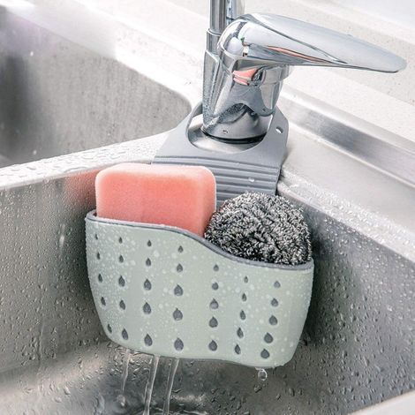 BEBUSINGOTO 1 pièce Support d'évier de cuisine Support de support de drainage pour éponge à savon Panier suspendu à double couche Ventouses de stockage Boîte de rangement (vert) (1/5)