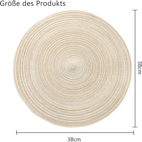 6er Set Runde Platzsets Baumwolle Tischmatten Weihnachten Beige Tischsets Abwaschbar Geflochten Platzdeckchen Hitzebeständig für Esszimmer, Küche,