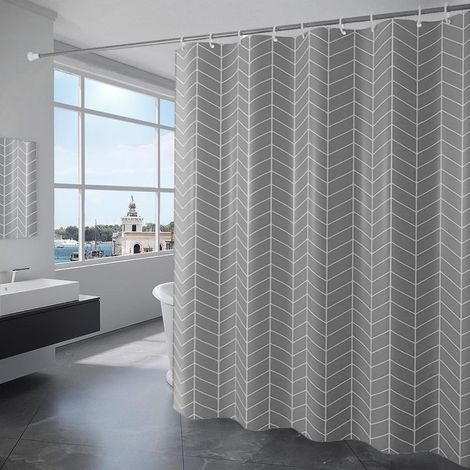 Rideau de Douche Tissu Polyester Lavable en Machine Rideau Salle de Bain Baignoire avec 12 Crochets Imperméable 240 x 200 cm Gris (1/5)