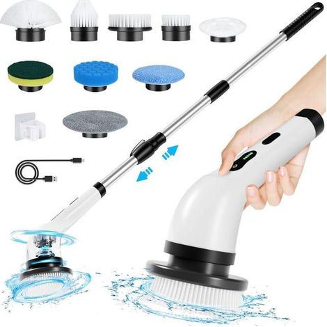Brosse Electrique Nettoyage Rotative, Brosse de Nettoyage sans Fil avec 9 Têtes de Brosse Remplaçables,avec Poignée Réglable (1/5)