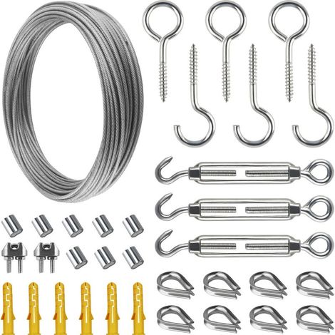 Corde en Acier Inoxydable à Suspendre Kit,15M Cable en Acier Inoxydable Revêtu avec M5 Tendeur Câble pour Suspension Lumineuse,Plante Grimpante,Corde a Linge,Rideau,Rambarde (1/5)