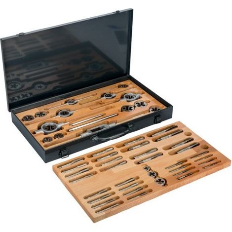 Bahco – Coffret tarauds et filières 54 pièces – 32 tarauds en acier HSS – 16 filières rondes avec entaille – Pour filets mâles et femelles (1/4)