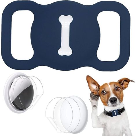 Étui de Protection pour Colliers Airtag pour Animaux de Compagnie, pour Les Accessoires de Collier pour Animaux de Compagnie Airtag GPS Finder,avec 4 Jeux de Films de Protection(Noir) (1/4)