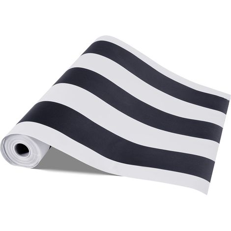 Papier Peint Adhésif 45cm x 15m, Géométrique Noir et Blanc, Imperméable, Auto-adhésif, Facile à Nettoyer, Vinyle Décoratif pour Chambre, Cuisine, Bureau, Salle de Bains (1/5)
