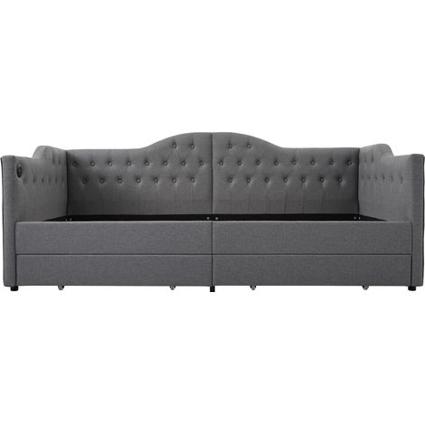 Cama de día tapizada 90x200 cm de lino gris con 2 cajones y puertos USB Type-C HOMVRA (1/5)