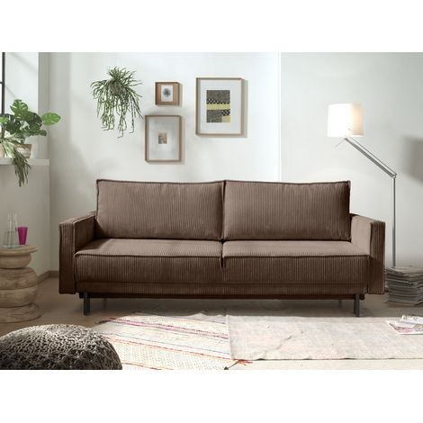 Charlie – 3-sitzer sofa mit schlaffunktion und bettkasten – aus cord - braun