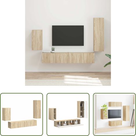 Wandmontage - TV-Schrankset Wandmontiert 4 pcs Sonoma-Eiche Holzwerkstoff (1/5)