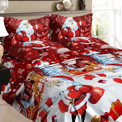 Noel Pere Noel Ensemble De Literie Polyester 3D Imprime Housse De Couette + + Taies Bed Sheet Set De Decorations De Noel - Chambre Pleine Grandeur, A (1/5)