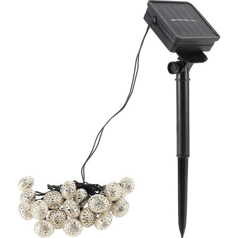 Guirlande lumineuse solaire décorative de 20 LED en forme de boules creuses métalliques pour Noël et les fêtes de jardin. (1/5)