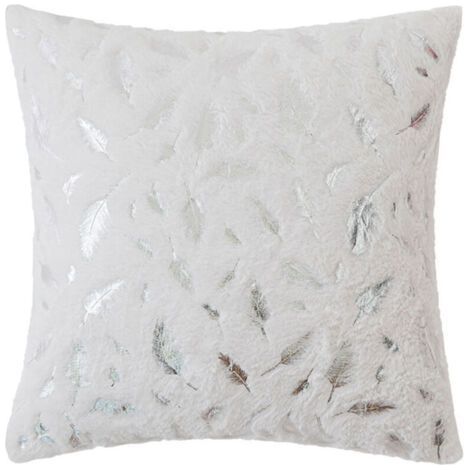 Housses de coussin en fausse fourrure ivoire de luxe, 45x50 cm, avec motifs feuilles argentées, décoratives pour canapé, lit, Noël. (1/5)