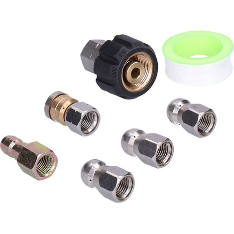 Kit de nettoyage de canalisations avec tuyau de débouchage, nettoyeur haute pression, raccord rapide et accessoires pour buse. (1/5)