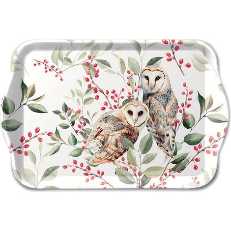 Petit plateau rectangulaire Couple de Chouettes Effraies (1/2)