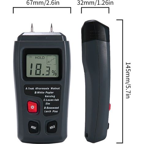 Handliches digitales Holzfeuchtemessgerät mit LCD-Anzeige und Sensor (1/5)