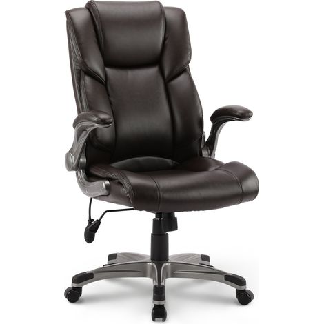 SMARTUE Silla de Oficina – Silla de Oficina Ergonómica de Piel Sintética, Respaldo Inclinable, Reposabrazos Ajustables y Altura Regulable – Marrón