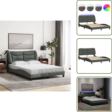 Cama con LED - vidaXL Estructura de cama con LED sin colchón Hvar tela gris oscuro 120x200 cm - Cama con cabecero