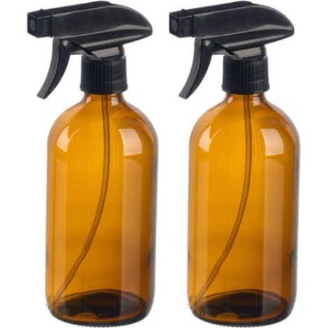 Vaporisateur pour plantes - Flacon pulvérisateur - Lot de 2 - Vaporisateur en verre - Rond - Atomiseur d'eau de luxe avec tête de pulvérisation noire - 500 ml - 7,4 x 9,5 x 21,2 cm - Marron-Noir (1/2)