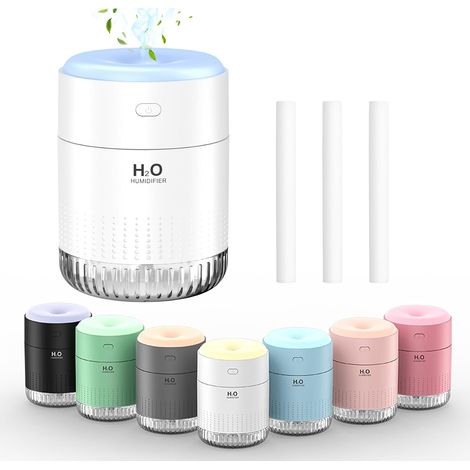 Mini Humidificateur,350ml Portable Humidificateur d'air Chambre,Plantes Humidificateur d'air,Desktop Silencieux Mini Humidificateur avec 7 couleurs de lumière,Bureau,Chambre,Voiture, (Blanc) (1/4)