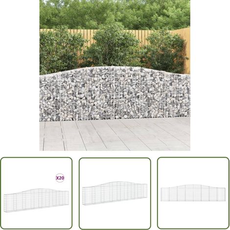 The Living Store Paniers à gabions arqués 20 pcs 400x30x80/100 cm Fer galvanisé - Panier Gabion - Gabion - Mur Gabion - Clôture Gabion - Décoration Jardin (1/5)