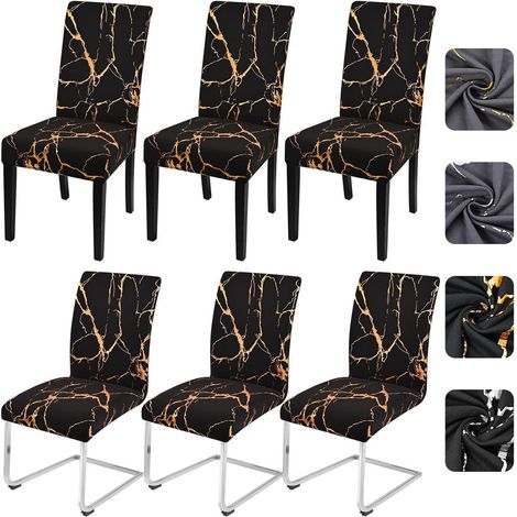 Stuhlhussen 6er Set, elastisch, waschbar, für Esszimmerstühle, Schwarz Gold (1/5)