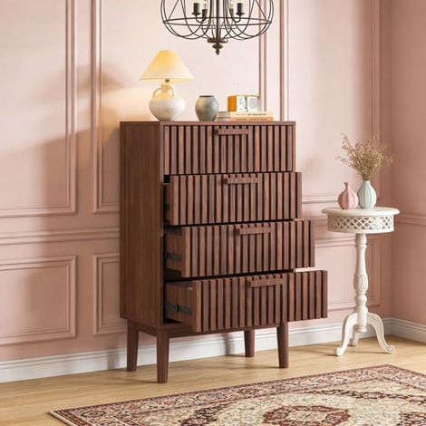 Skandinavische Kommode mit 4 Schubladen braun 60x34x91 cm – Aufbewahrung Schlafzimmer, Wohnzimmer, Nachttisch