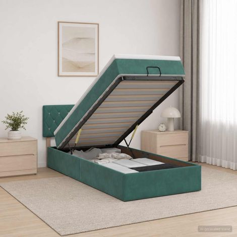 Cama tipo otomana con colchón y LED Verde oscuro 90 x 190 cm (1/5)