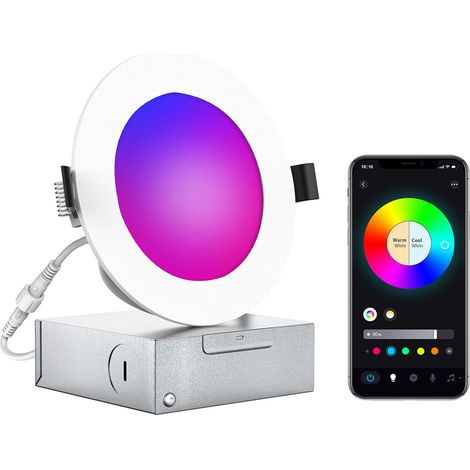 Foco LED RGB+CCT de 12 W, 100-130 V, 6 pulgadas, empotrable inteligente, con conexión inalámbrica dual y Bluetooth, compatible con teléfonos inteligentes, aplicación móvil y control por voz, 16 millon (1/5)