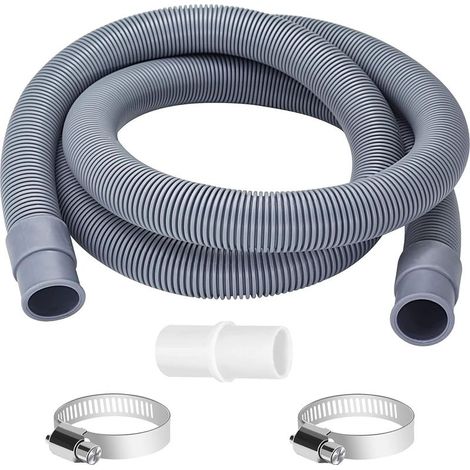 Tuyau Machine à Laver et Lave Vaisselle 2 m, Rallonge de Tuyau de Vidange Ø 20mm, Flexible de Vidange avec raccord de tuyau et colliers, Pour Laveuse, Lave-Vaisselle et Sécheuse (1/5)