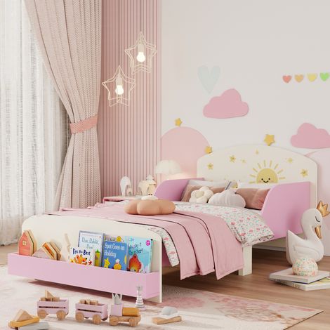 AIYAPLAY Toddler Bed, Sun-Themed Kids Bed Frame with Storage, Pink (1/5)
