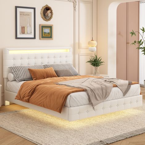 Bett 140x200 schwebend LED höhenverstellbar Weiß HAVRYA (1/5)