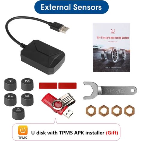 (5 pièces externes) Jansite Capteurs USB pour voiture Système de surveillance et d'alarme de pression des pneus Compatible avec autoradio Android et lecteur de navigation (externe et interne) (1/5)
