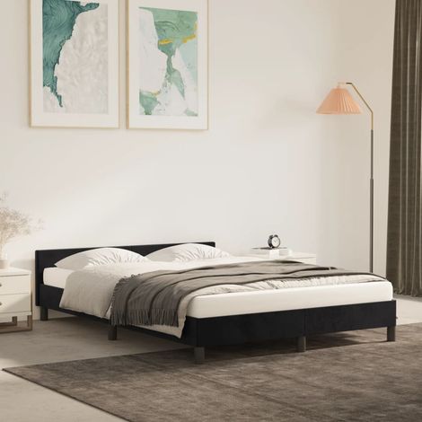 Lit double pour adulte avec tête de lit - Cadre de lit Noir 140x200 cm Velours BV889336 - BonneVie (1/5)