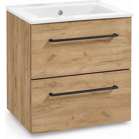 Mobile da bagno con lavabo 50 cm, sospeso, rovere artigianale, chiusura ammortizzata Pinia (1/5)