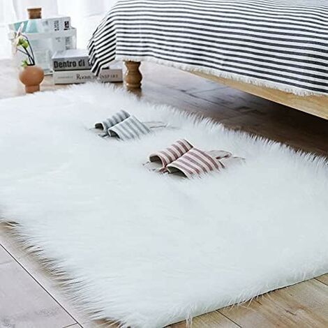 Tapis en Peau de Mouton synthétique,Tapis Fausse Fourrure,Cozy Sensation comme véritable Laine Tapis en Fourrure synthétique, Man Made Luxe Laine Tapis de Canapé Coussin(Blanc, 60x90cm Carré) (1/5)