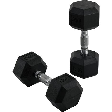 Set 2 Manubri Esagonali da 10kg per Workout in Palestra Casa e Ufficio in Metallo e Gomma Nero (1/5)