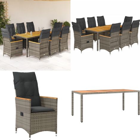 9-tlg. Garten-Essgruppe mit Kissen Grau Poly Rattan - Gartenstuhl - Gartentisch (1/5)